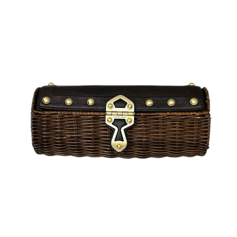 MICHAEL KORS SANTORINI WICKER LEATHER CLUTCH - Picture 6 of 9